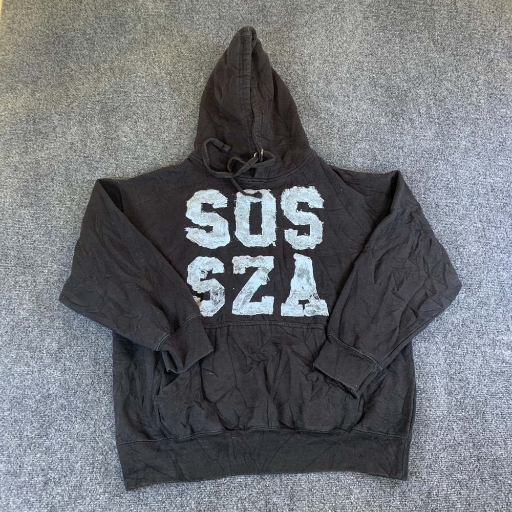 Sza Sos Hoodie Men Large Black Logo Fleece Lined Kangaroo Pocket Pullover Winter